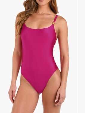 L'AGENCE Remi Fuchsia Swimwear Strap with Gold Emblem